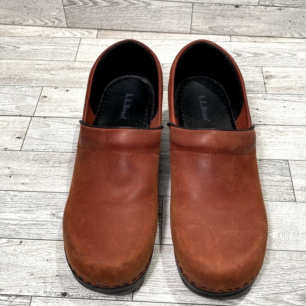 L.L. Bean Brown Leather Nurse Clog Slip-On Shoes Women’s 7 - Picture 6 of 16